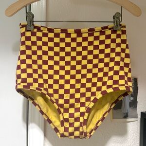 ARQ yellow chestnut checker organic cotton high rise brief underwear